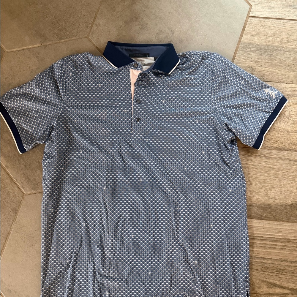 Greyson Navy and White Patterned Polo Shirt